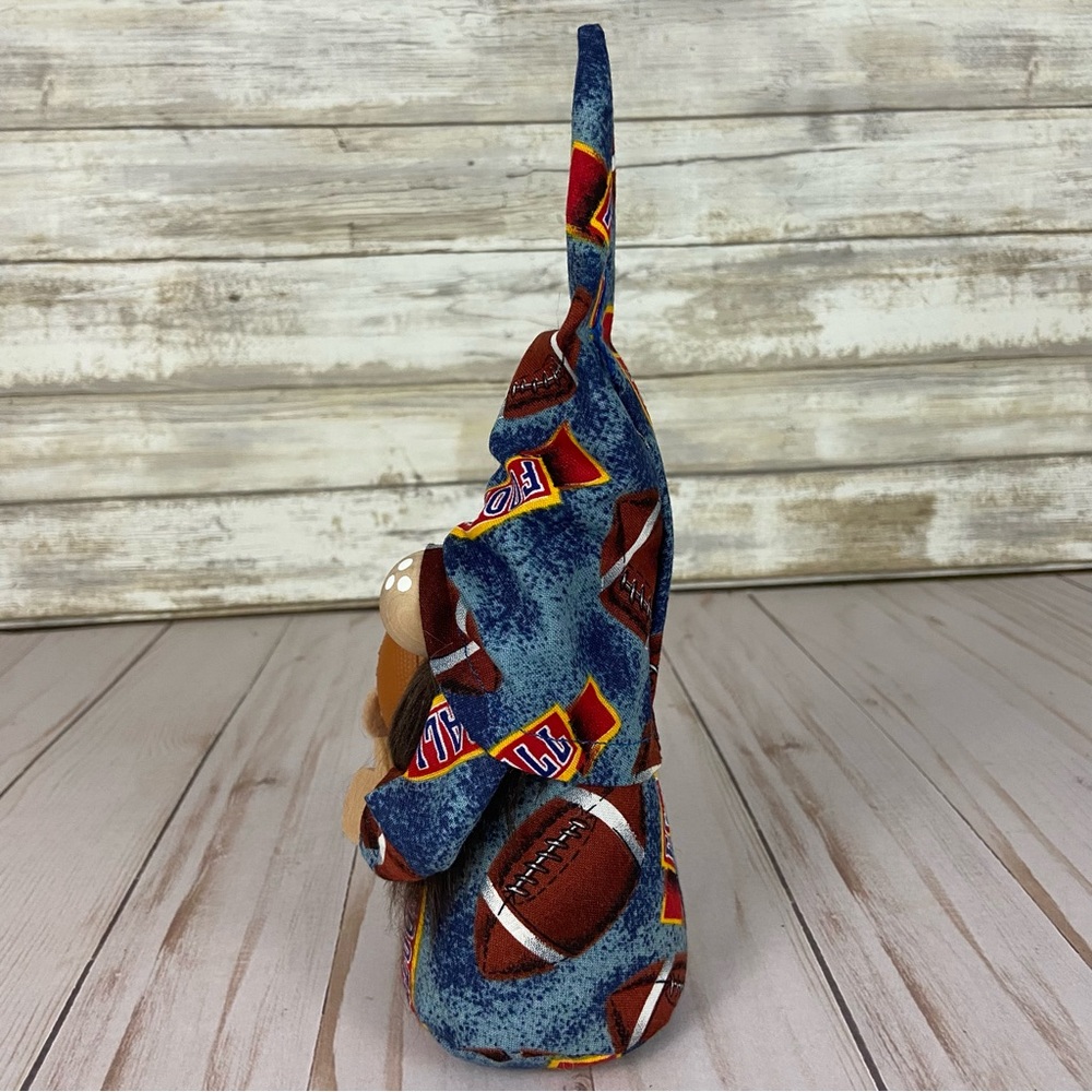 Football Game Gnome Vintage Football Print Fabric Blue Brown Faux Fur Man Cave - Picture 8 of 11